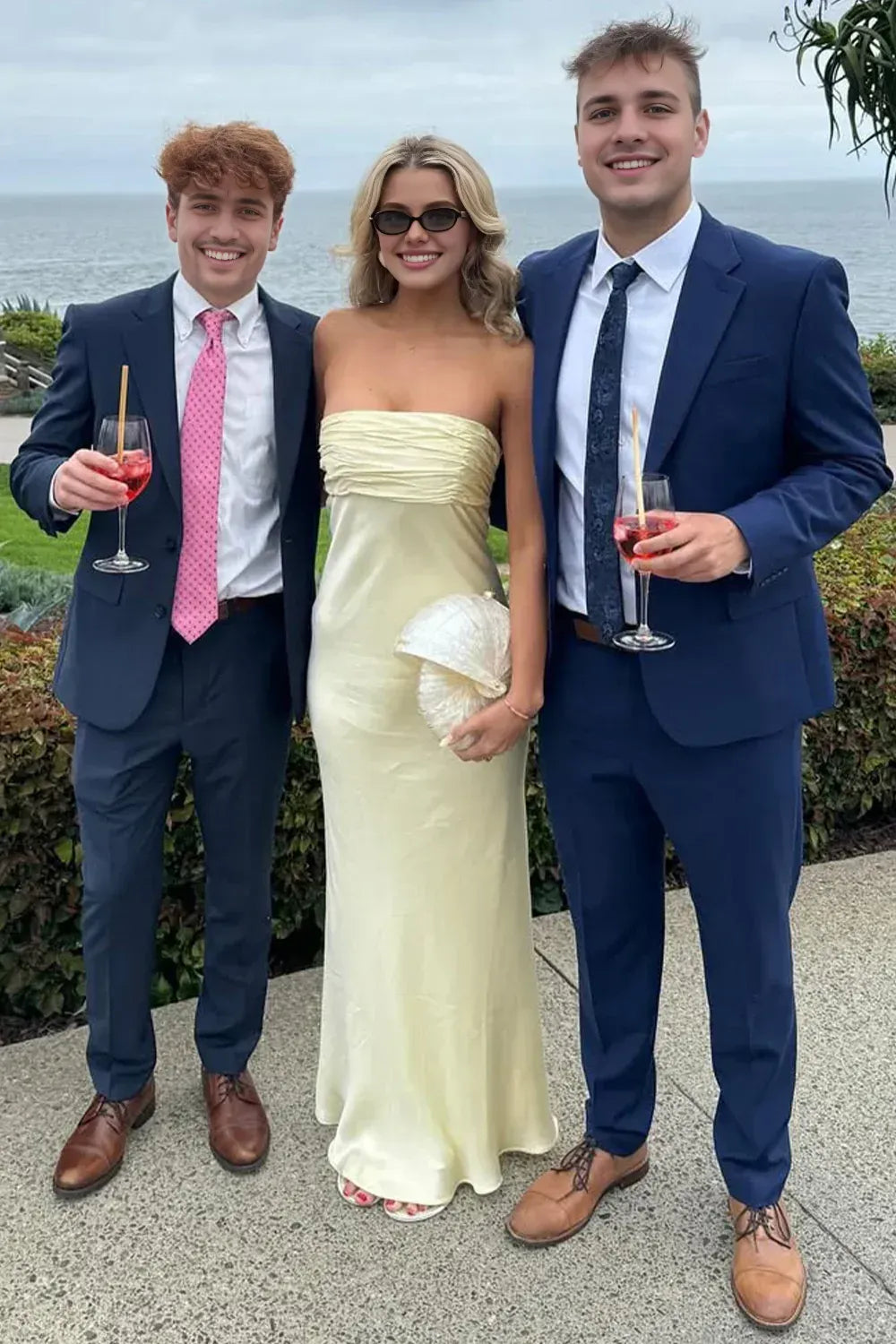 Vestido Weitese sencillo, vestido de fiesta largo rosa sin tirantes con fruncido